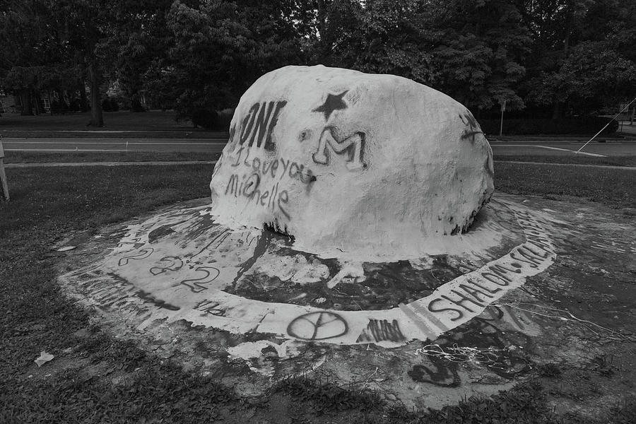The Rock at the University of Michigan in black and white Photograph by Eldon McGraw