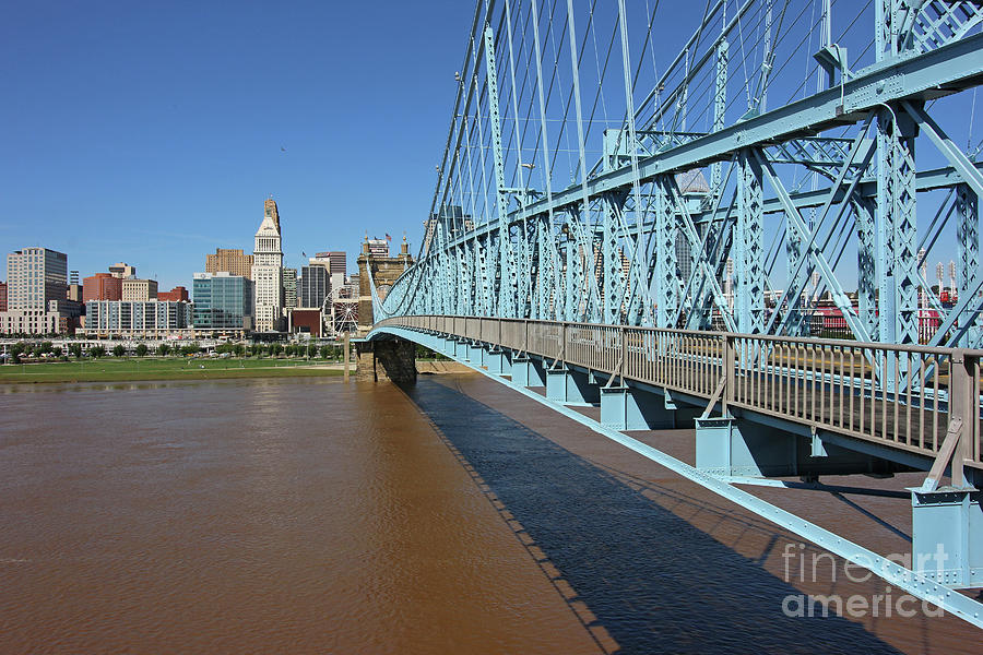 The Roebling Bridge and Downtown Cincinnati Ohio 4399 Photograph by Jack Schultz