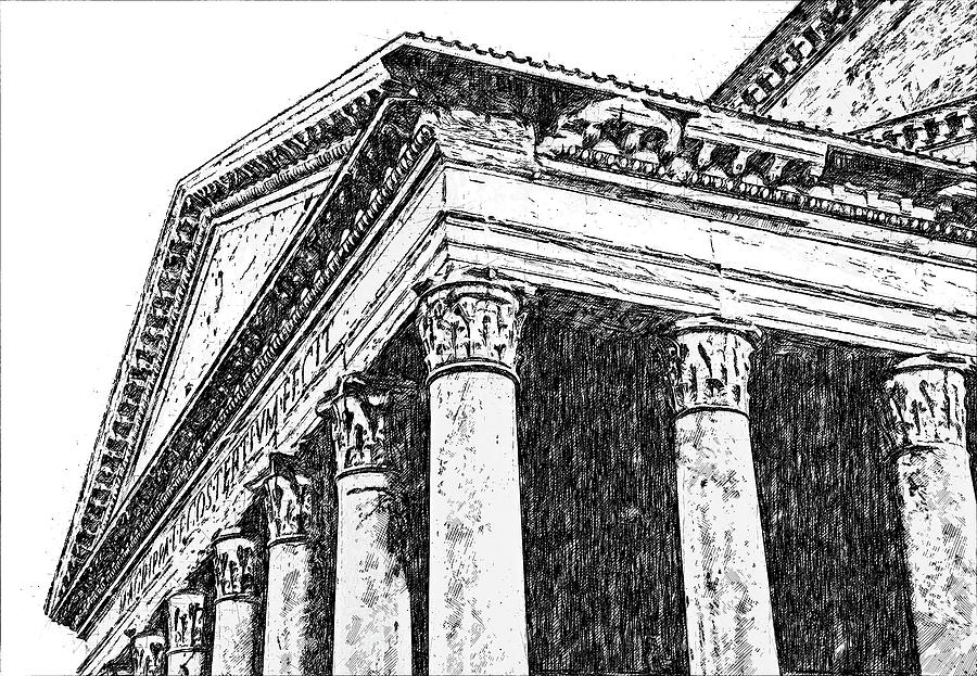 The Roman Pantheon - 10 Drawing by AM FineArtPrints
