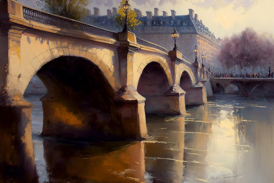 The Romance of the Pont Neuf - A Watercolor Painting of Paris Painting by Kai Saarto