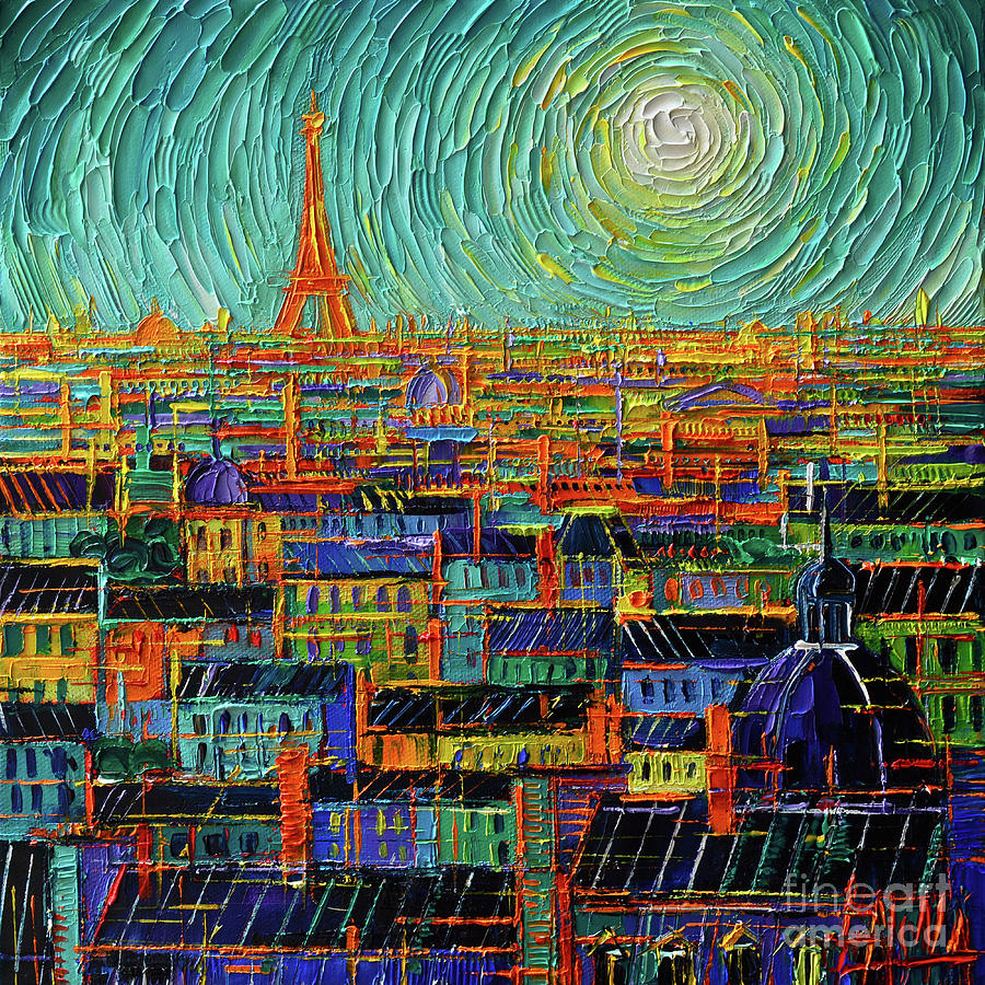 THE ROOFTOPS OF PARIS commissioned palette knife oil painting Mona EDULESCO Painting by Mona Edulesco