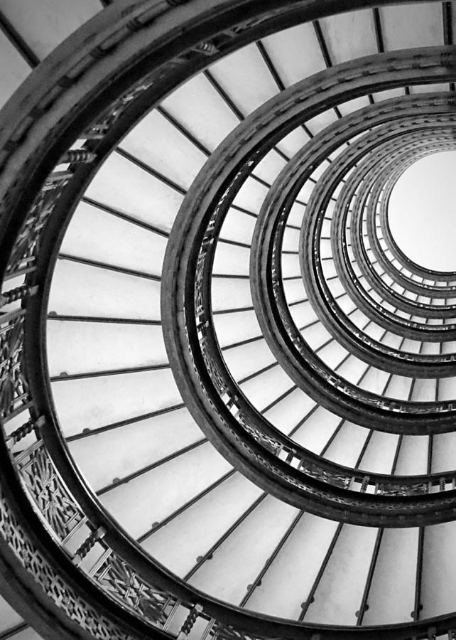 The Rookery Sprial Stairs BW Photograph by Mary Pille