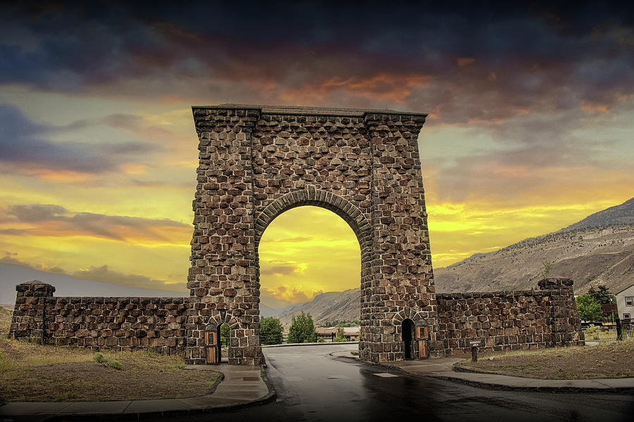 The Roosevelt Arch at the north entrance to Yellowstone National Photograph by Randall Nyhof