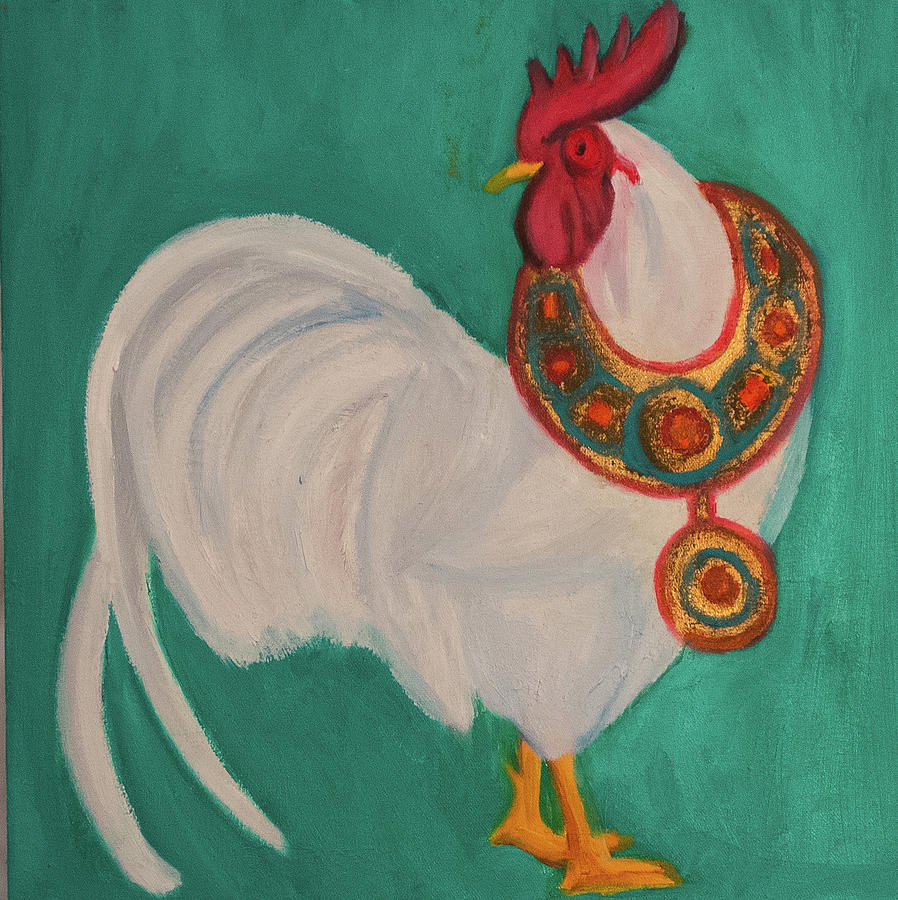 The Rooster and The African Necklace Painting by Anita Hummel