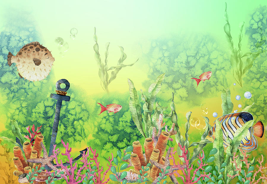 The Royal Angelfish Swims To A New Coral Reef  Mixed Media by Johanna Hurmerinta