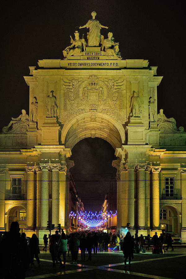 The Rua Augusta Arch at Night in Lisbon Photograph by Angelo DeVal