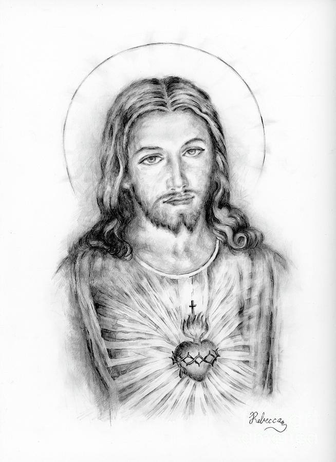 The Sacred Heart of Jesus Christ Drawing Drawing by Rebecca Mike | Fine ...