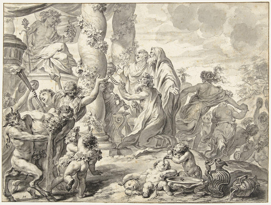 The sacrifice of Bacchus  Drawing by Godfried Maes