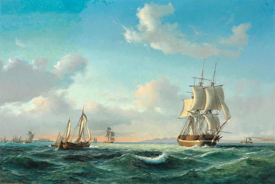 The sailing ship Johanna and other vessels in Sundet off Kronborg Castle Painting by Anton Melbye
