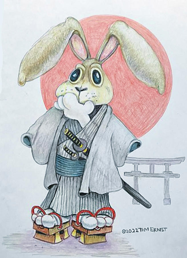 The Samurai Bunny Drawing by Tim Ernst
