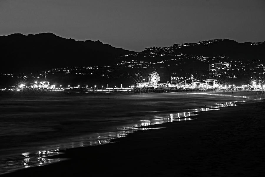 The Santa Monica Pier from Venice Beach Venice CA Black and White Photograph by Toby McGuire