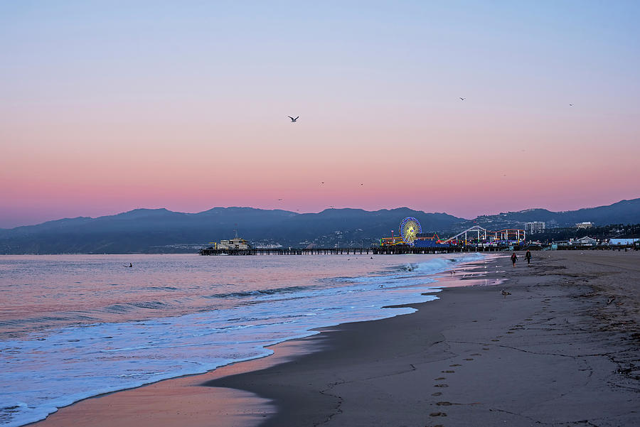 The Santa Monica Pier From Venice Beach Venice Ca Sunrise Photograph by Toby McGuire