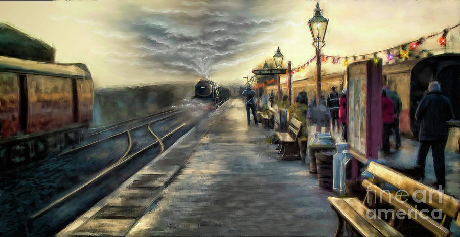 Christmas Painting - The Santa Train by Lamplight - The Severn Valley Railway by Linton Hart