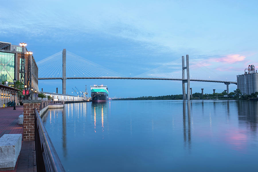 The Savannah River and Talmage Memorial Bridge at Sunrise Photograph by Toby McGuire