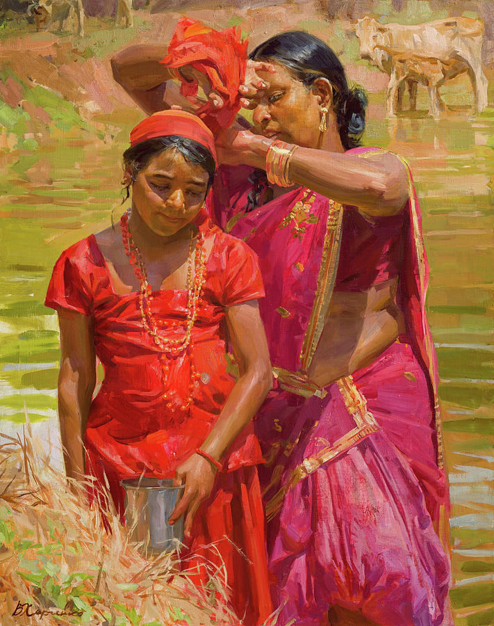 India Painting - The Scarlet Flower by Victoria Kharchenko
