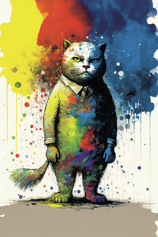 Cat Painting - The Scottish Fold Cat - Composition 001 by Aryu