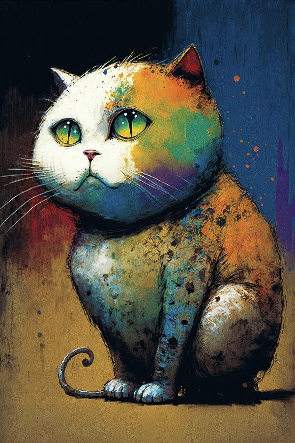 Cat Painting - The Scottish Fold Cat - Composition 005 by Aryu