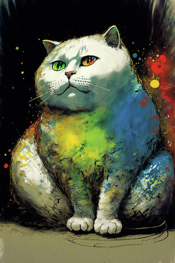 Cat Painting - The Scottish Fold Cat - Composition 008 by Aryu