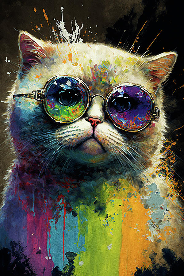 Cat Painting - The scottish fold cat with sunglasses - Composition 003 by Aryu