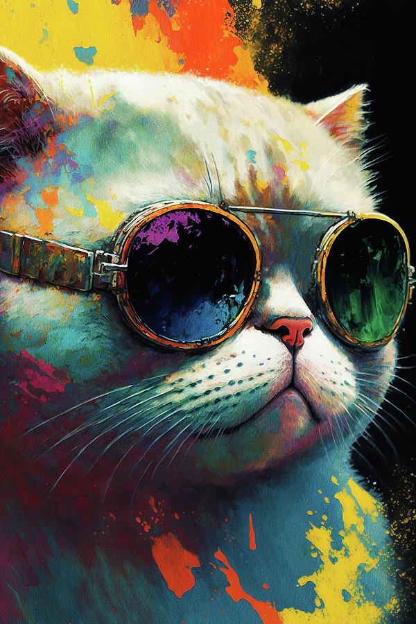 Cat Painting - The scottish fold cat with sunglasses - Composition 004 by Aryu
