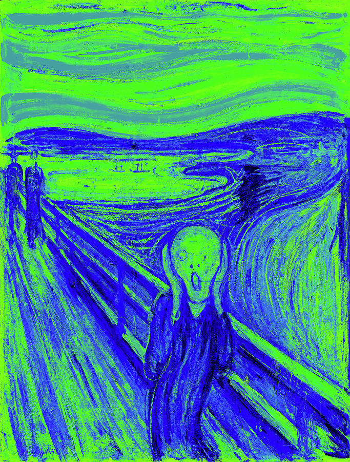 The Scream by Edvard Munch - cool colors digital recreation in green and blue  Digital Art by Nicko Prints