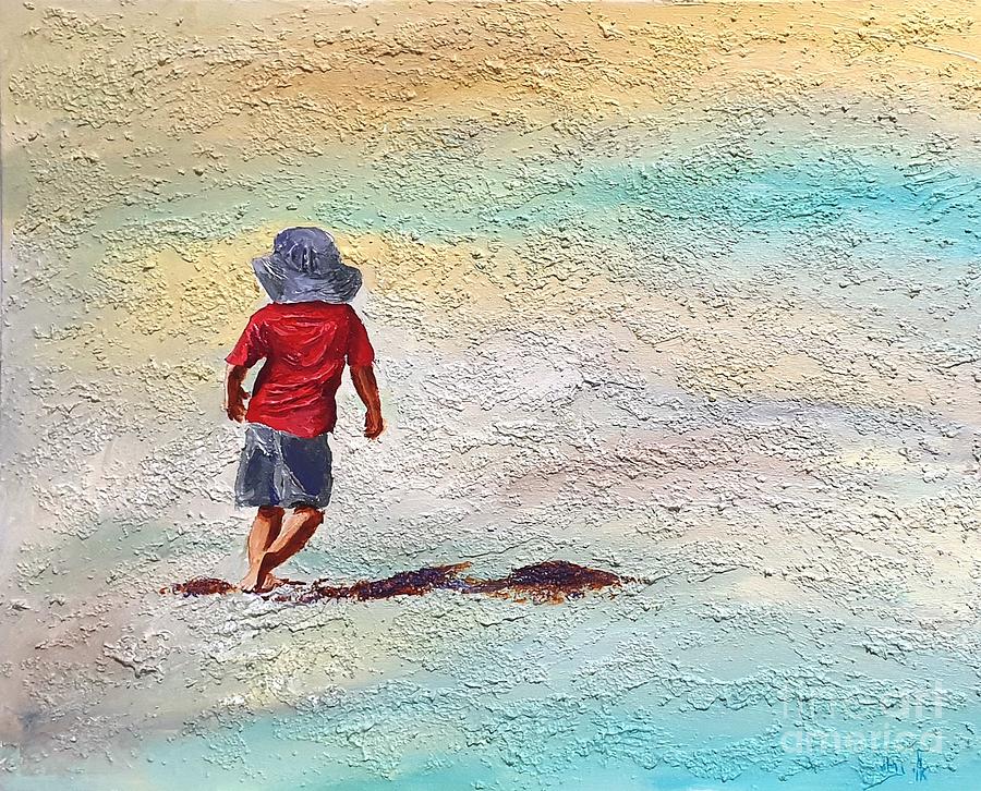 The sea of memories ignites from the sight of the red shirt Painting by Eli Gross