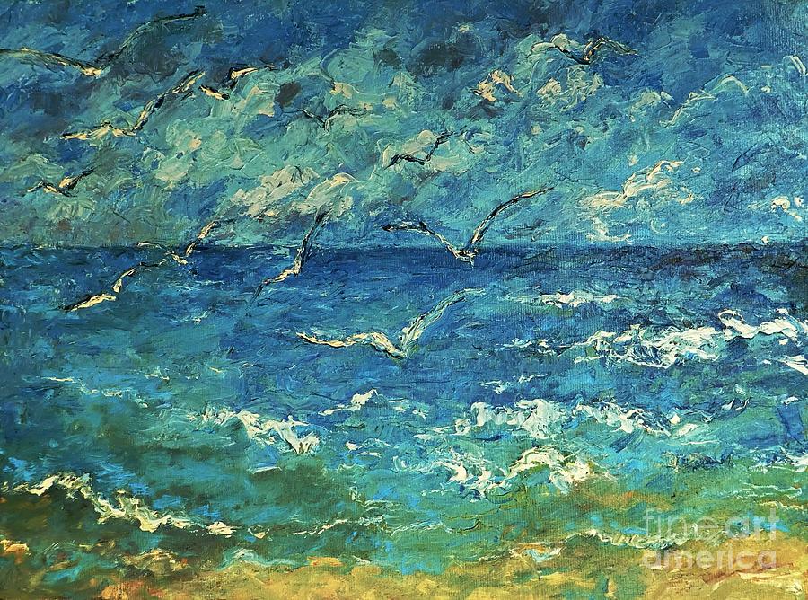 Abstract Painting - The Seagulls Freedom by Amalia Suruceanu