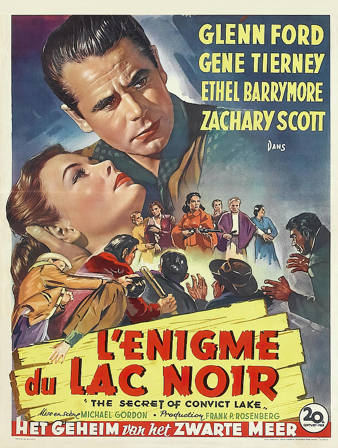 Vintage Mixed Media - The Secret of Convict Lake, with Glenn Ford and Gene Tierney, 1951 by Movie World Posters