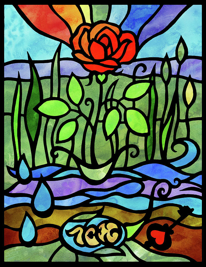 The Seed Of Love In Rose Garden Stained Glass Tiffany Style Watercolor  Painting by Irina Sztukowski