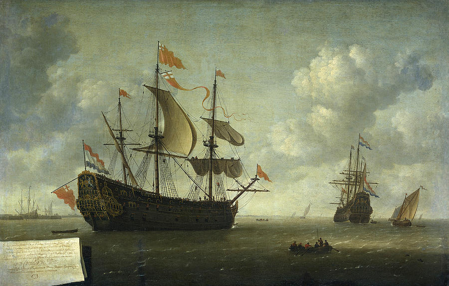 The seizure of the English flagship Royal Charles, captured during the raid on Chatham, June 1667 Painting by Jeronymus van Diest II