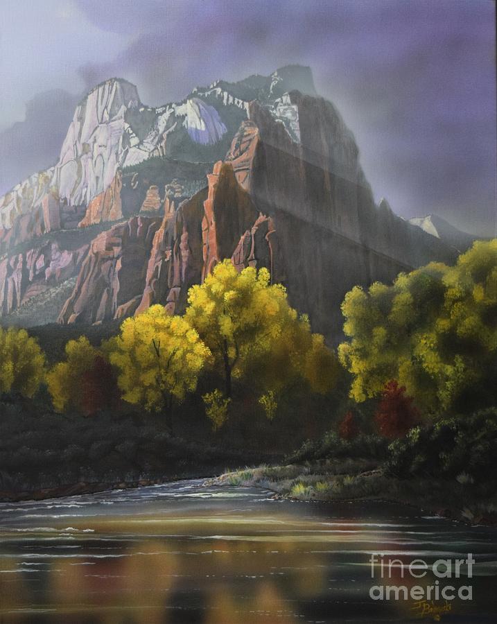 Zion National Park Painting - The Sentinel ZION by Jerry Bokowski