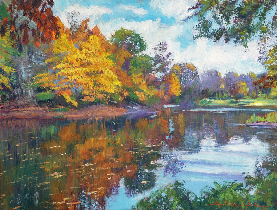 The Serene Autumn Lake Painting by David Lloyd Glover