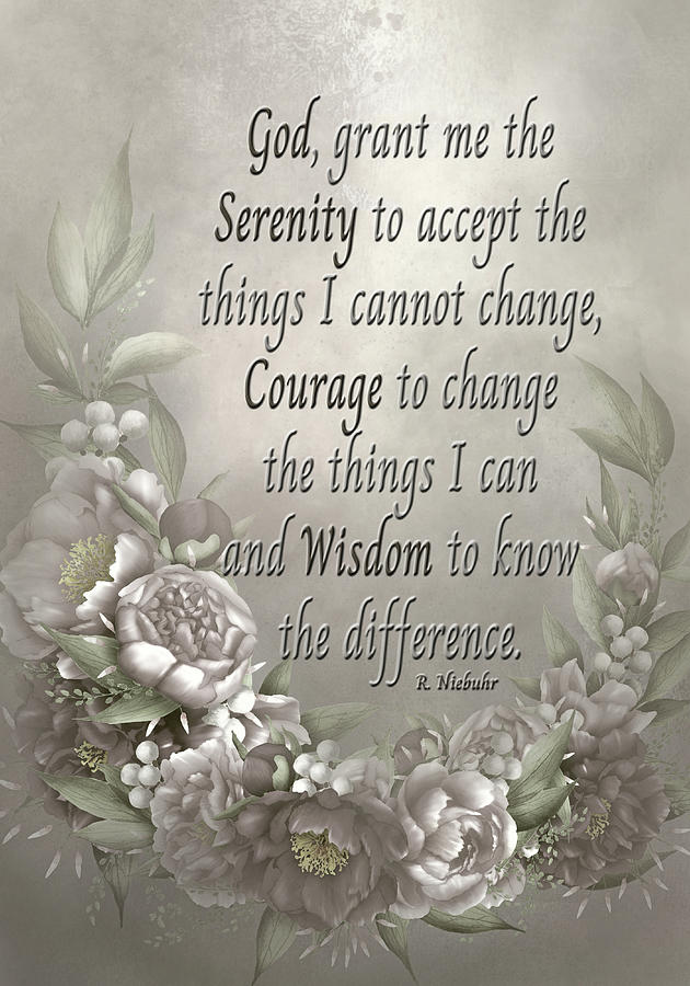 Inspirational Digital Art - The Serenity Prayer Floral In Taupe by HH Photography of Florida