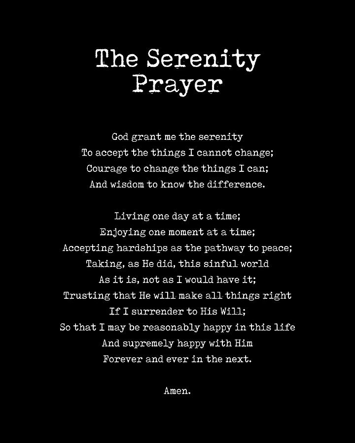 Typography Digital Art - The Serenity Prayer - Reinhold Niebuhr Poem - Literature - Typewriter Print 2 - Black by Studio Grafiikka