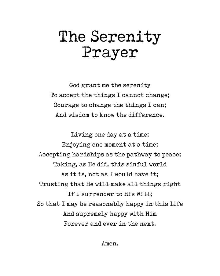 Typography Digital Art - The Serenity Prayer - Reinhold Niebuhr Poem - Literature - Typewriter Print 2 by Studio Grafiikka