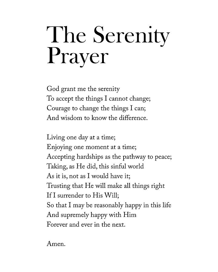Typography Digital Art - The Serenity Prayer - Reinhold Niebuhr Poem - Literature - Typography Print 1 by Studio Grafiikka