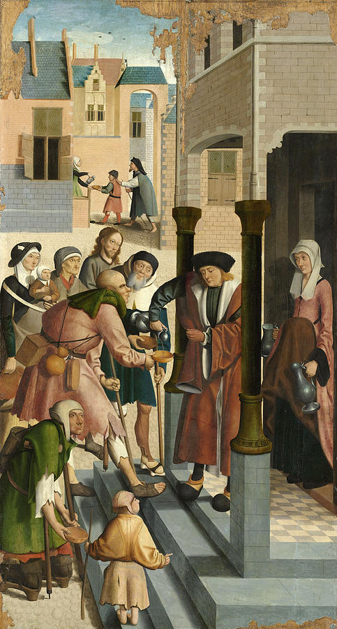 The Seven Works Of Mercy Painting - The Seven Works of Mercy, Refreshing the Thirsty by Master of Alkmaar