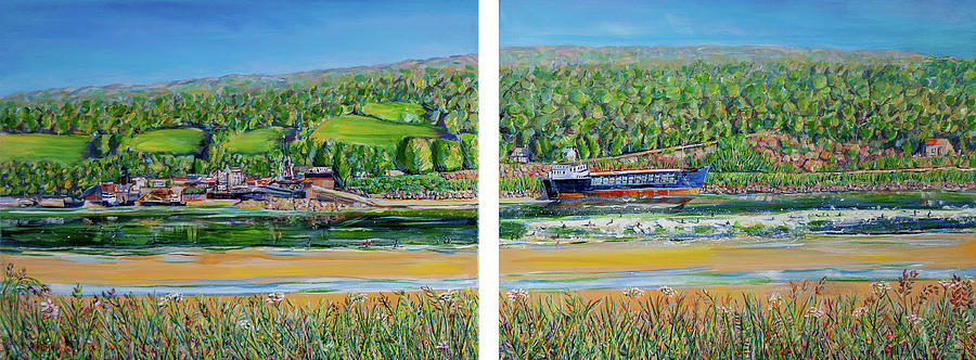 THE SEVERN BORE AT ARLINGHAM PASSAGE. DIPTYCH Acrylic on canvas  Painting by Seeables Visual Arts