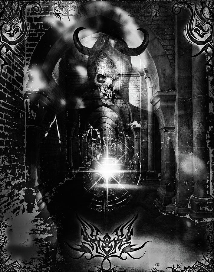 Skull Digital Art - The Shadow Of DeathBW by Michael Damiani