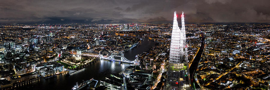 The Shard and the London Skyline aerial at night Photograph by Sonny Ryse