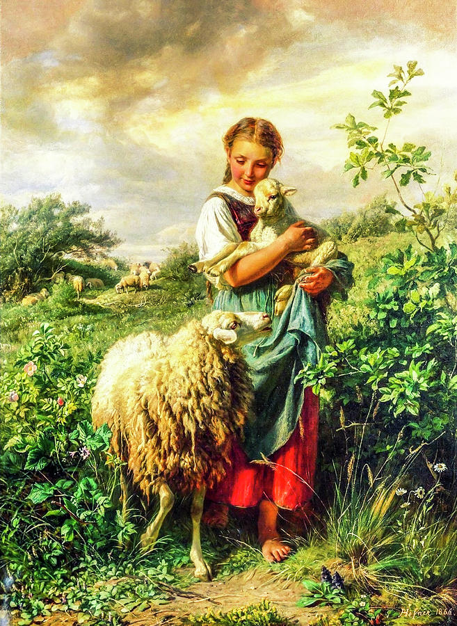 The Shepherdess by Johann Baptist Hofner. Painting by Johann Baptist ...