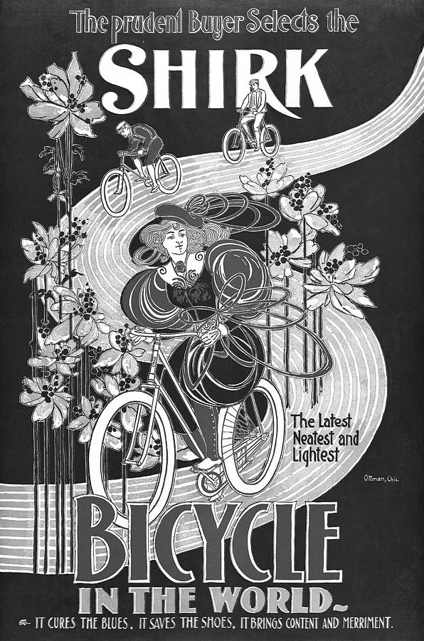The Shirk Bicycle Vintage Poster BW Painting by Bob Pardue