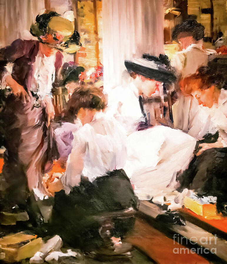 The Shoe Shop by Elizabeth Sparhawk Jones 1911 Painting by Elizabeth Sparhawk Jones