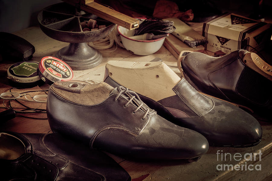 Vintage Photograph - The shoemaker workshop by Delphimages Photo Creations
