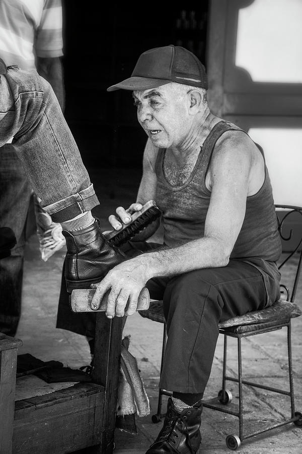 the shoeshine BW Photograph by Micah Offman