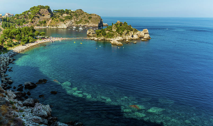 The shoreline leading to Isola Bella near Taormina, Sicily Photograph ...