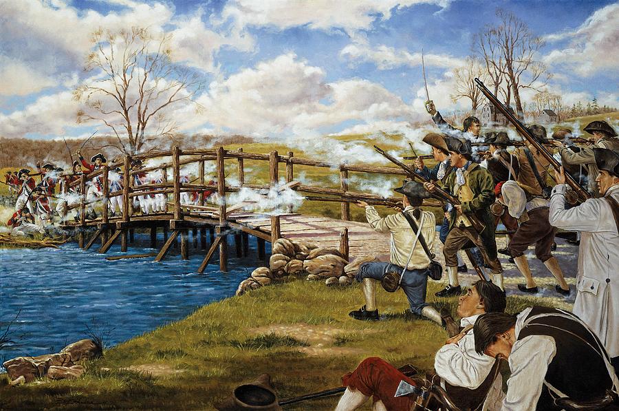 Bridge Painting - The Shot Heard Round The World by Mountain Dreams