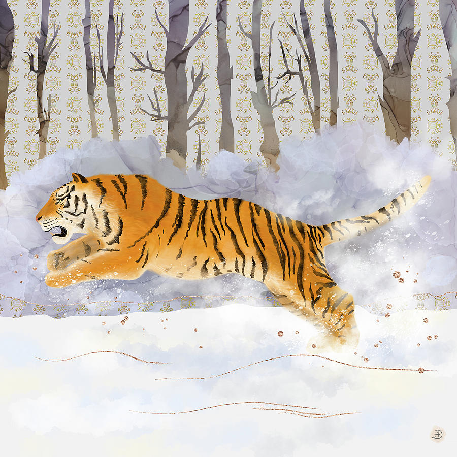 The Siberian Tiger Running in the Snow Digital Art by Andreea Dumez