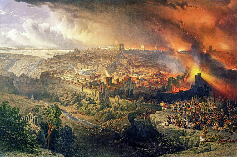 The Siege and Destruction of Jerusalem by the Romans Under the Command of Titus A.D. 70 painted by D Painting by David Roberts