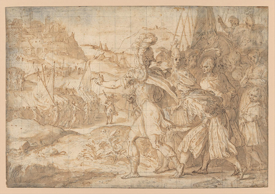 The Siege of Fiesole by the Goths Drawing by Friedrich Sustris